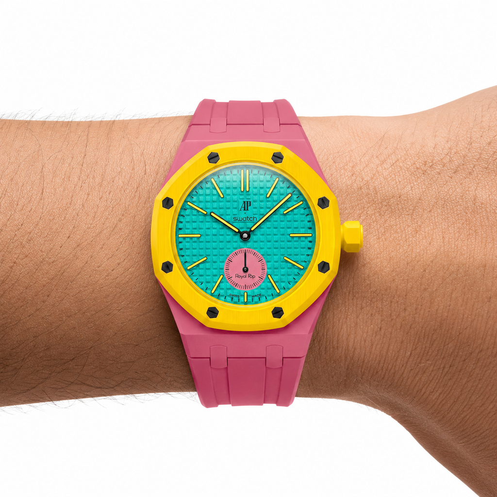 Pink Sport Rubber Strap & Case — for AP × Swatch Royal Pop (Crown at 3)