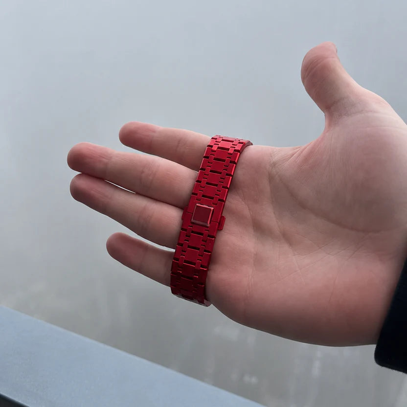 Red Ceramic Link Strap & Case — for AP × Swatch Royal Pop (Crown at 3)