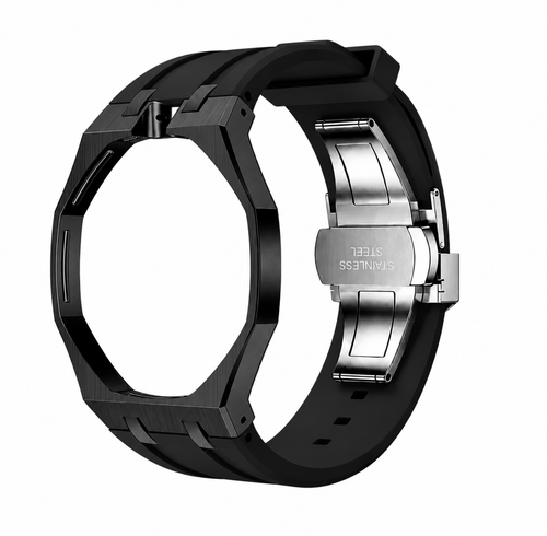 All Black Steel Case & Rubber Strap — for AP × Swatch Royal Pop (Crown at 12)