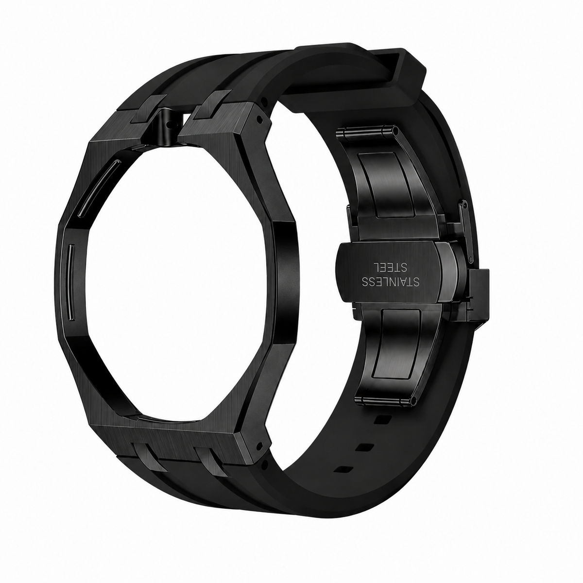 All Black Steel Case & Rubber Strap — for AP × Swatch Royal Pop (Crown at 12)