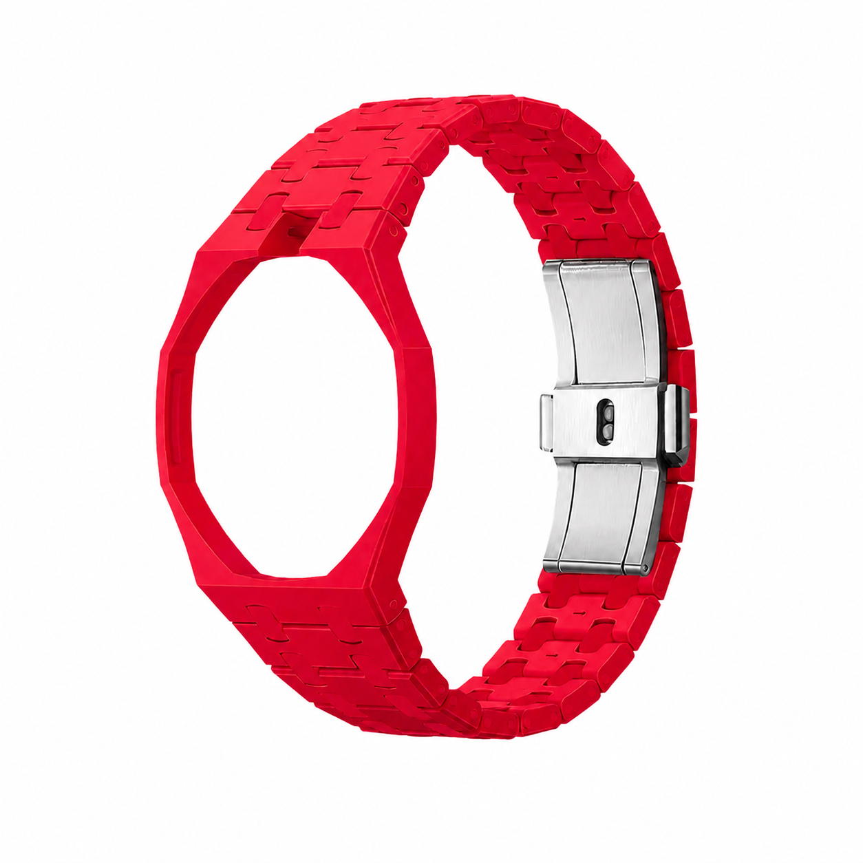 Red Ceramic Link Strap & Case — for AP × Swatch Royal Pop (Crown at 12)