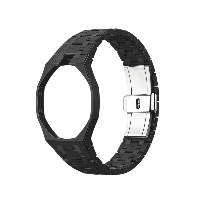 Correa y caja de eslabones de cerámica negra — para AP × Swatch Royal Pop (Corona a las 12)