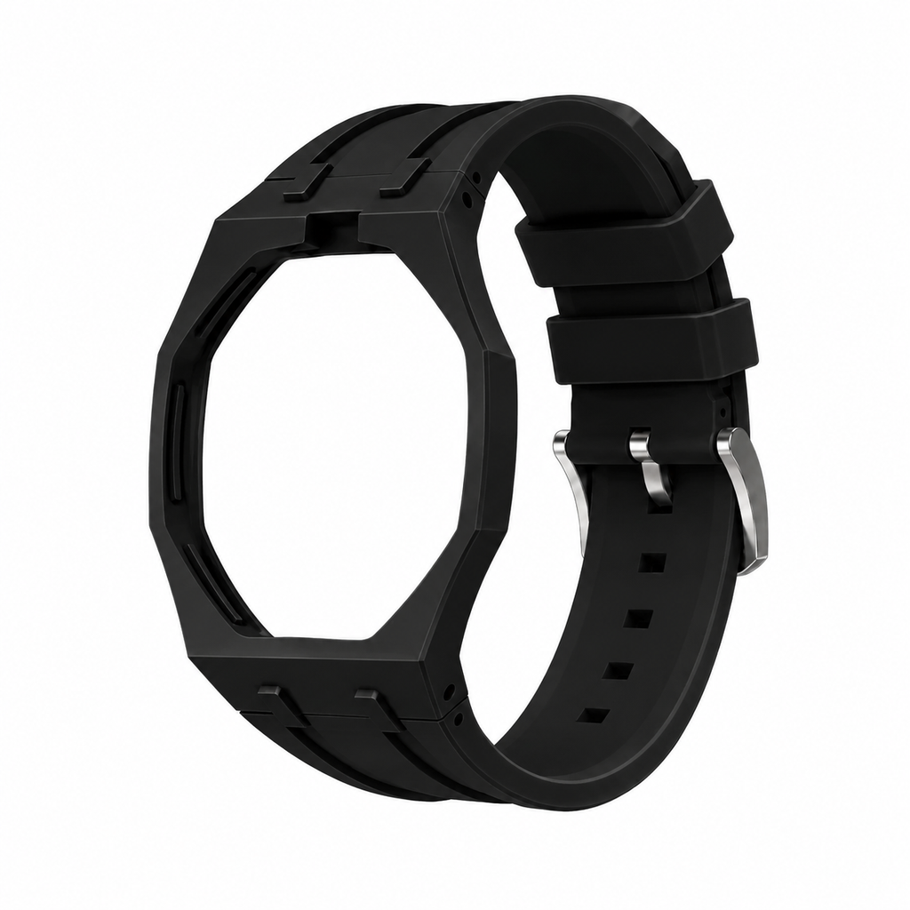 Black Sport Rubber Strap & Case — for AP × Swatch Royal Pop (Crown at 12)