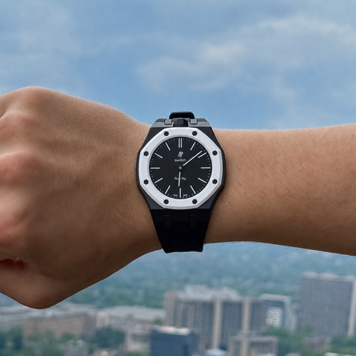 Black Sport Rubber Strap & Case — for AP × Swatch Royal Pop (Crown at 12)
