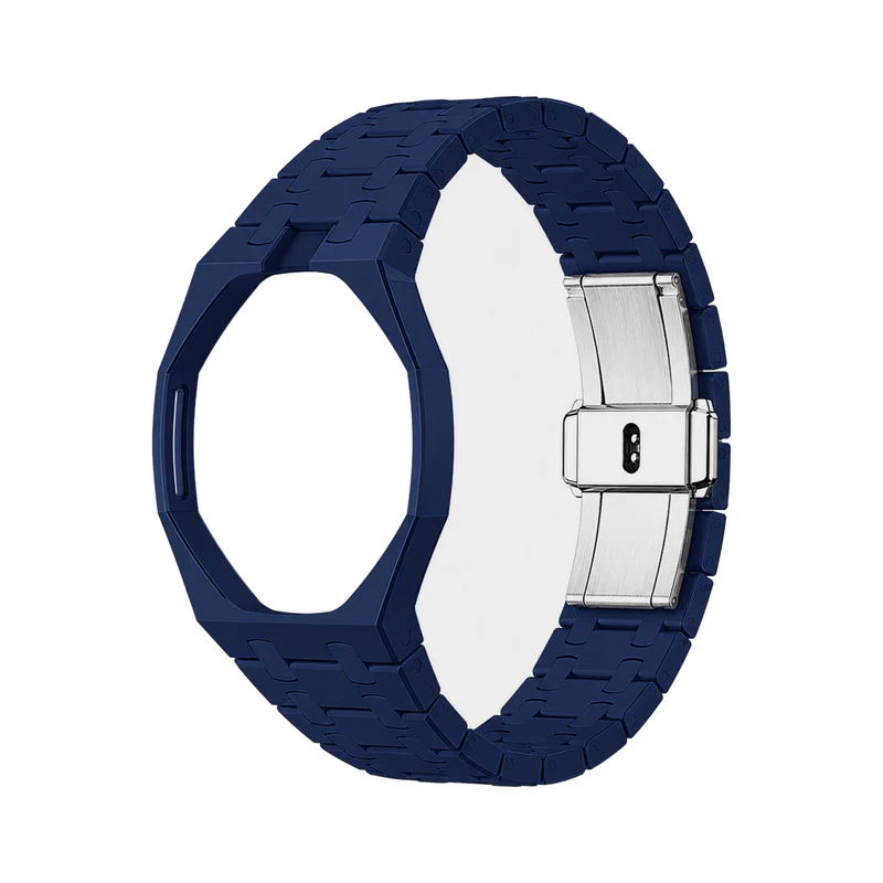 Correa y caja de eslabones de cerámica azul marino — para AP × Swatch Royal Pop (corona a las 12)