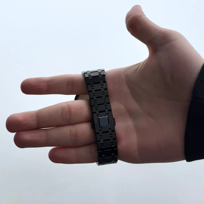 Black Ceramic Link Strap & Case — for AP × Swatch Royal Pop (Crown at 12)