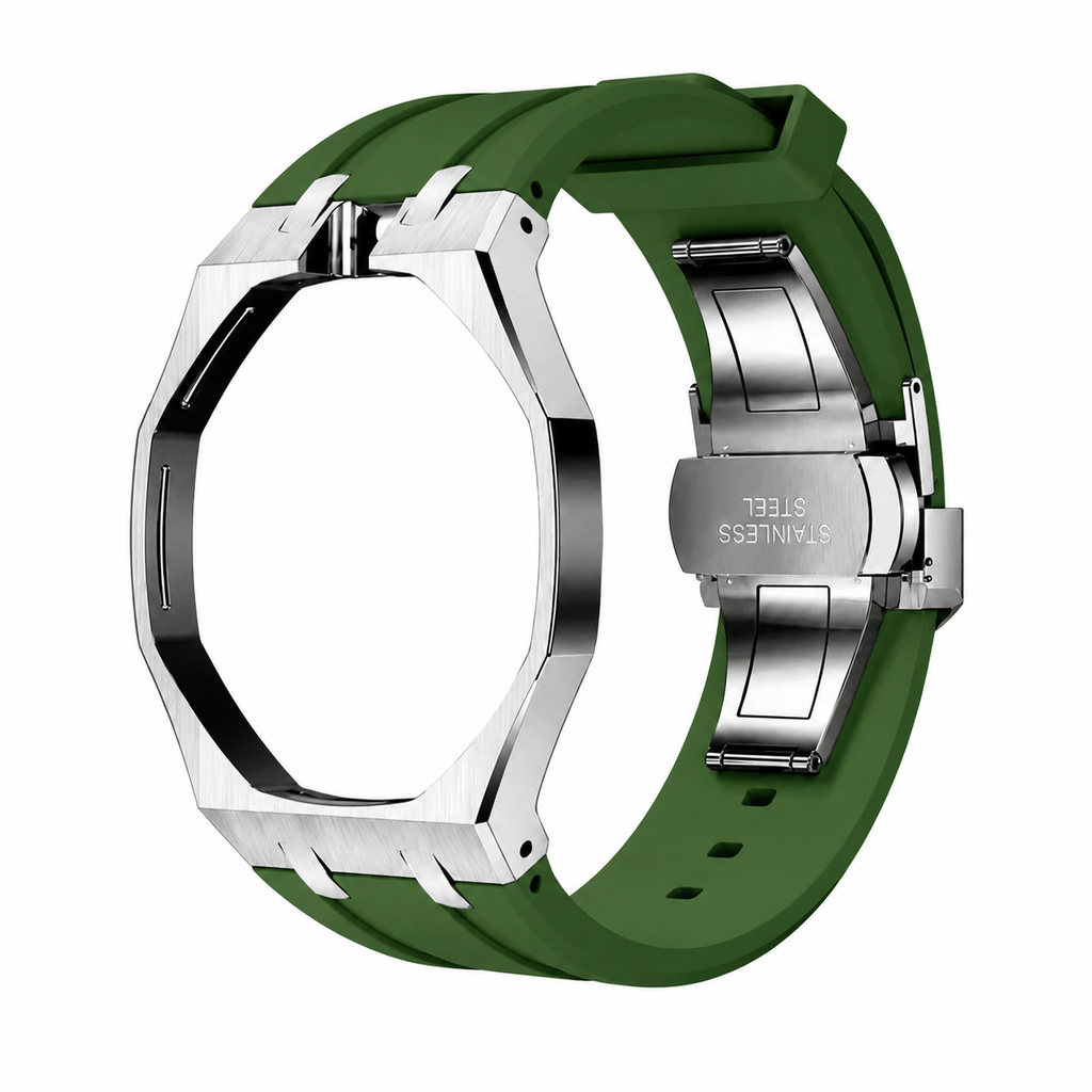 Green Steel Case & Rubber Strap — for AP × Swatch Royal Pop (Crown at 12)