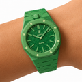 Green Ceramic Link Strap & Case — for AP × Swatch Royal Pop (Crown at 12)