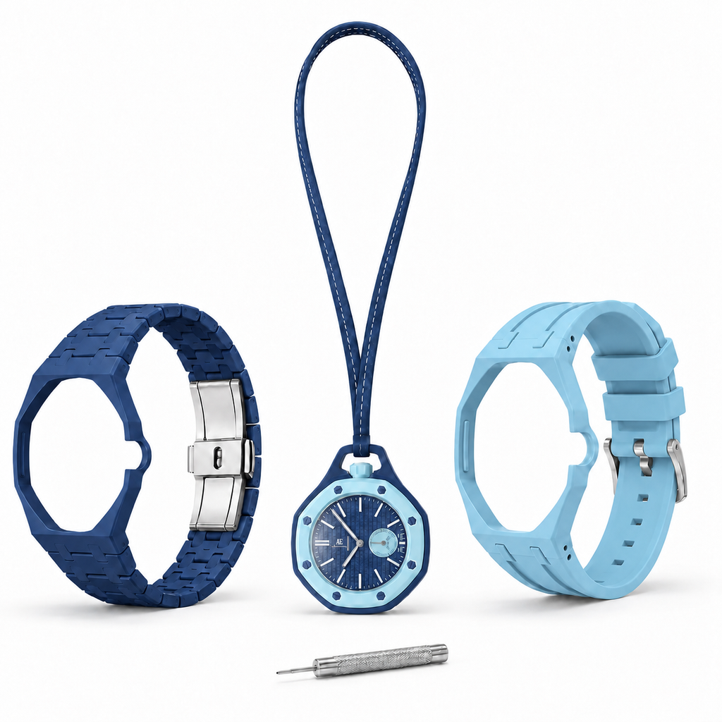 Light Blue Pop Wrist Bundle — Pocket Watch + 3 Bands + Sizing Tool