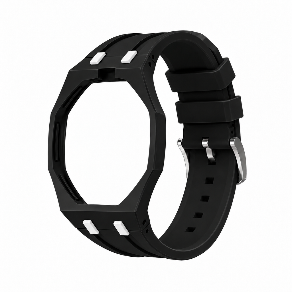 Black Sport Rubber Strap & Case — for AP × Swatch Royal Pop (Crown at 12)