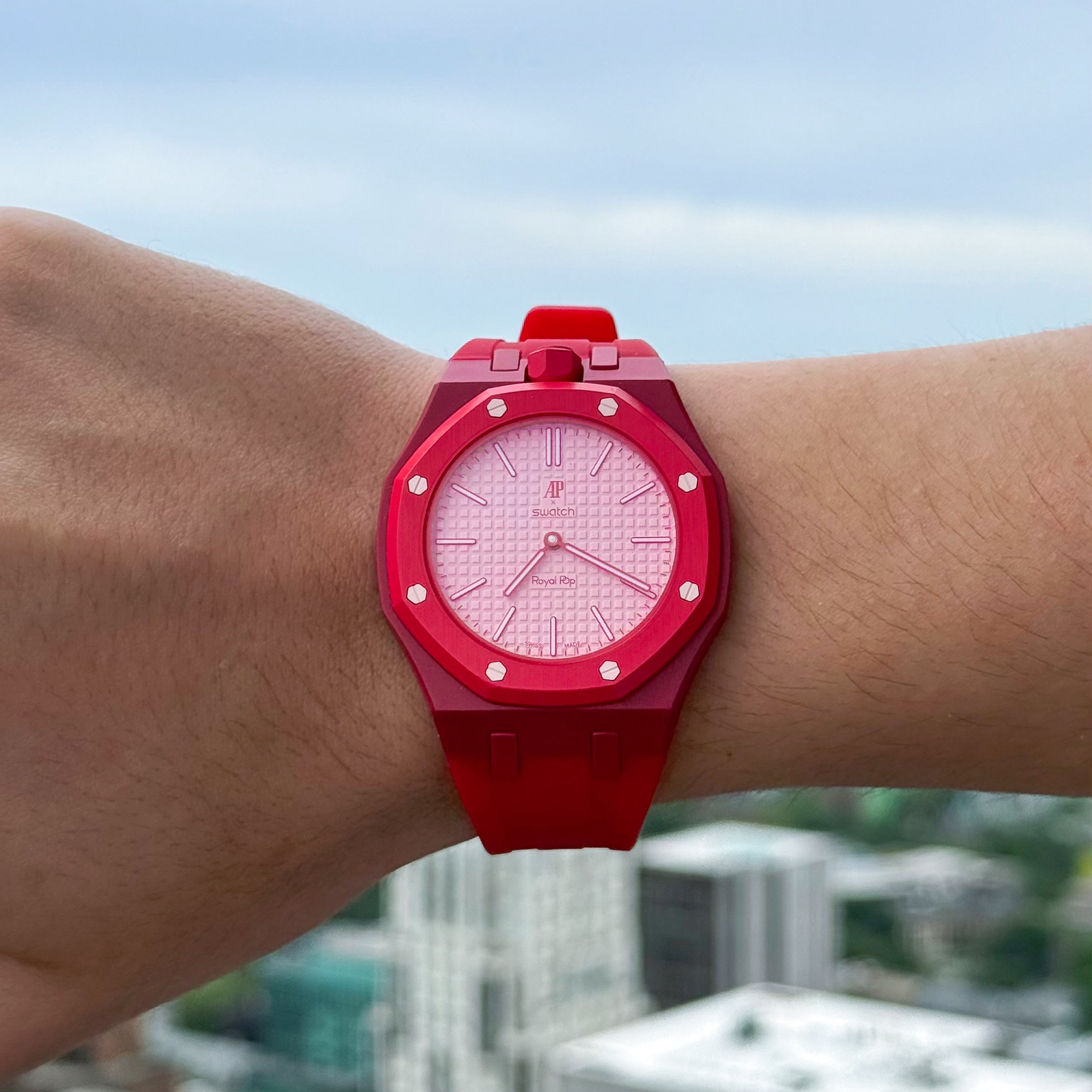 Swatch×AP  POP 12時ステンレス＆ラバーベルト　レッド Red Rubber Strap for AP x Swatch Royal Pop | PopsStrap
