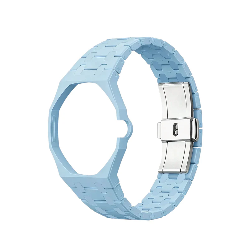 Correa y caja de cerámica azul claro — para AP × Swatch Royal Pop (Corona a las 3)
