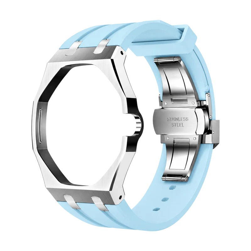 Light Blue Steel Case & Rubber Strap — for AP × Swatch Royal Pop (Crown at 3)