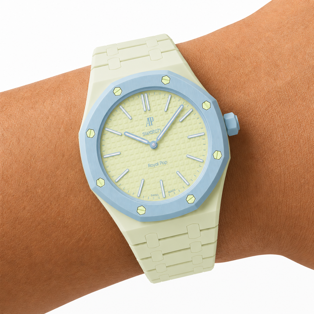 Lime Green Ceramic Link Strap & Case — for AP × Swatch Royal Pop (Crown at 12)