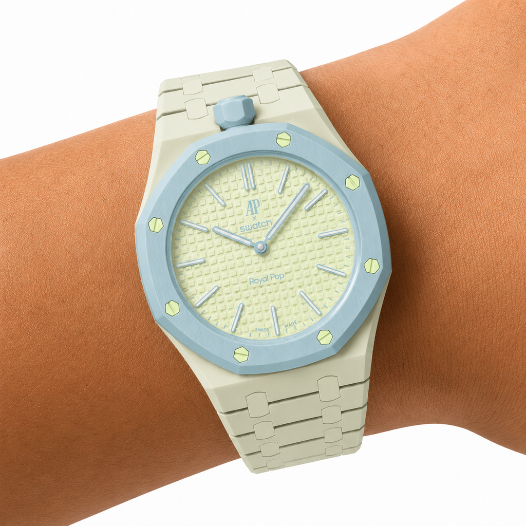 Lime Green Ceramic Link Strap & Case — for AP × Swatch Royal Pop (Crown at 12)