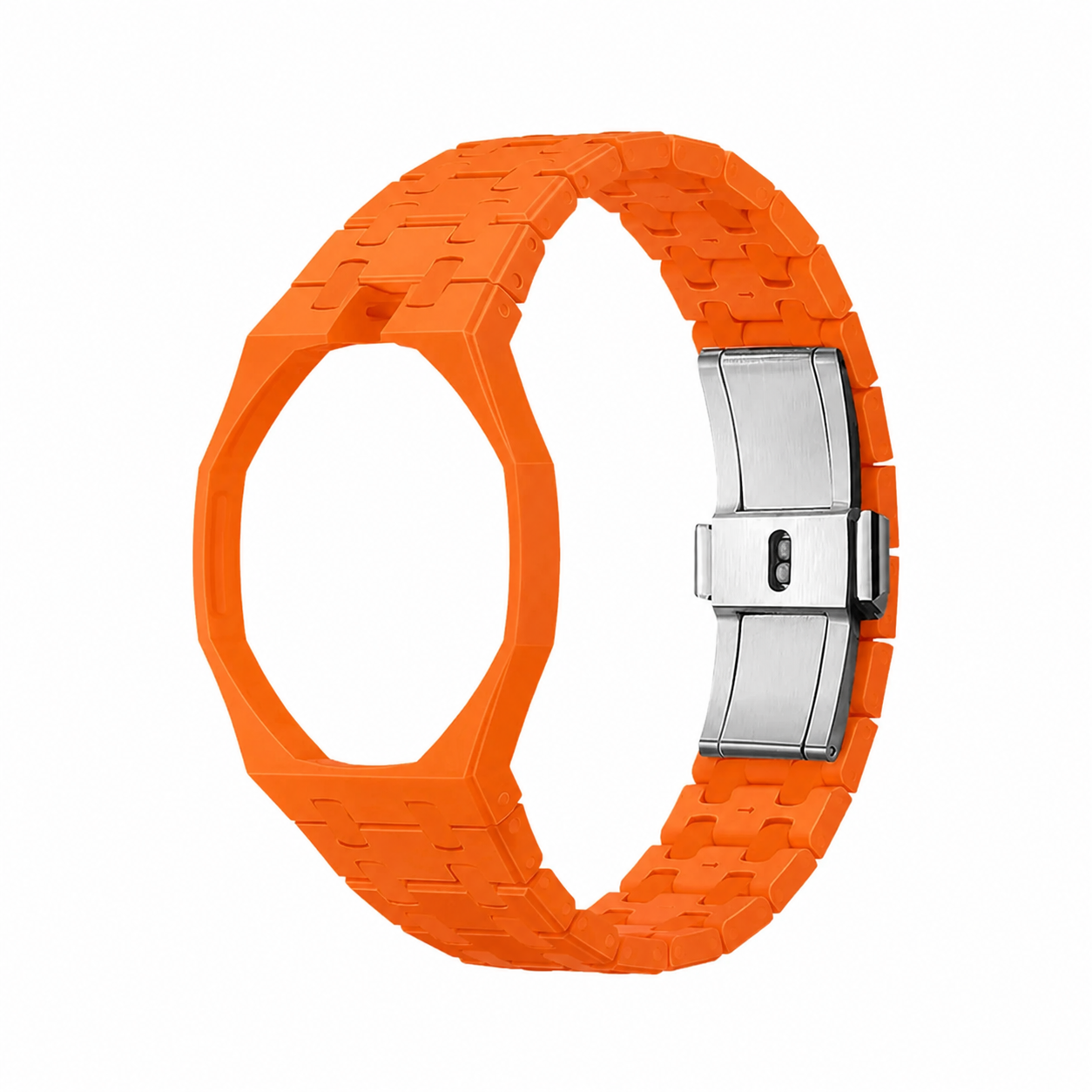 Orange Ceramic Link Strap & Case — for AP × Swatch Royal Pop (Crown at 12)