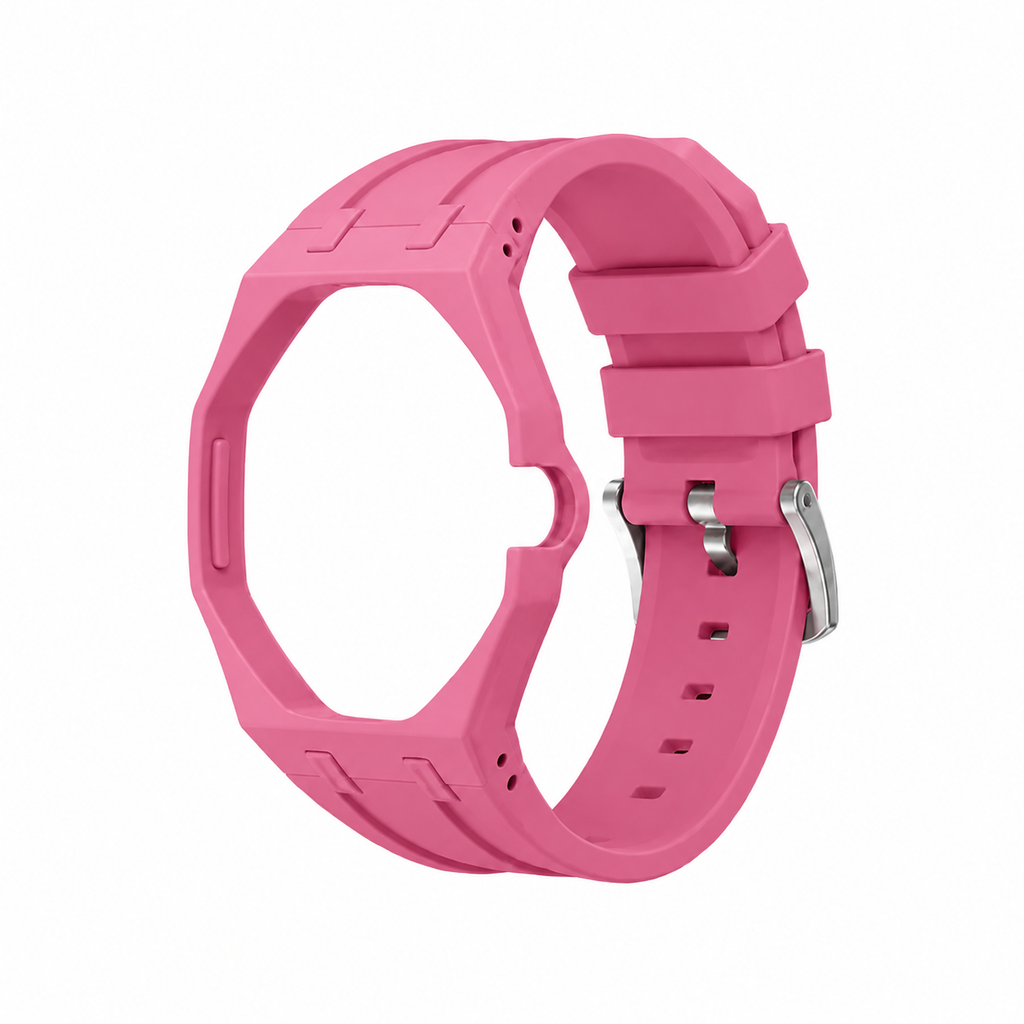 Pink Sport Rubber Strap & Case — for AP × Swatch Royal Pop (Crown at 3)