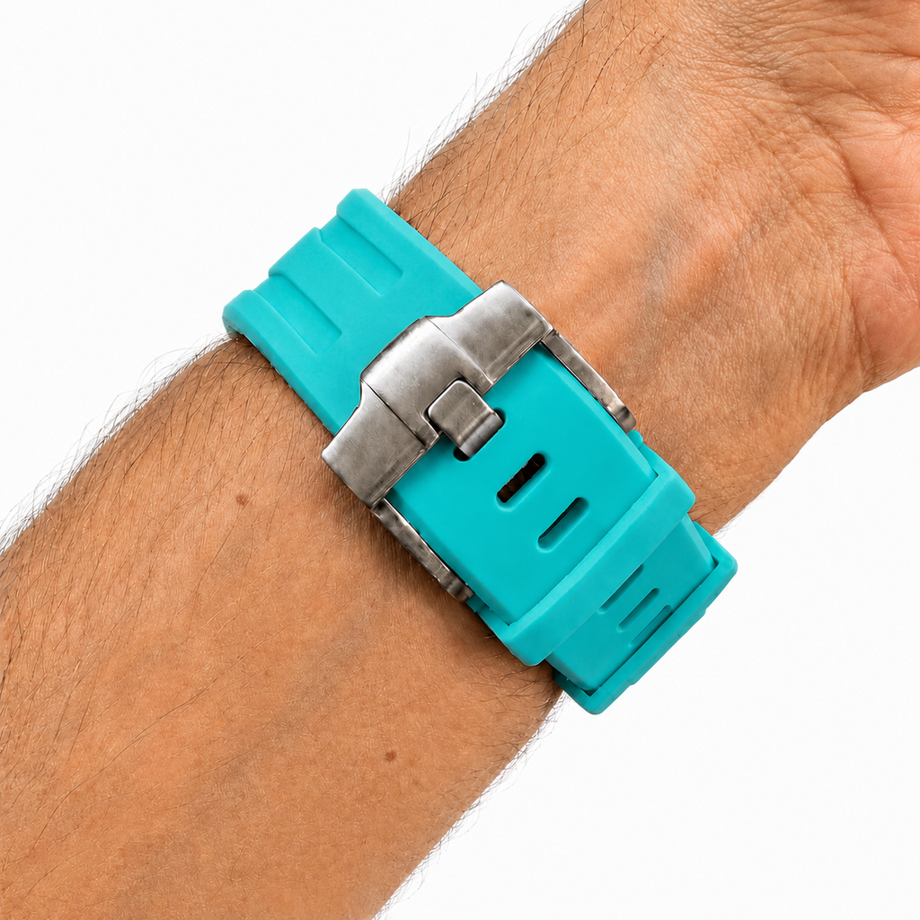 Turquoise Sport Rubber Strap & Case — for AP × Swatch Royal Pop (Crown at 3)