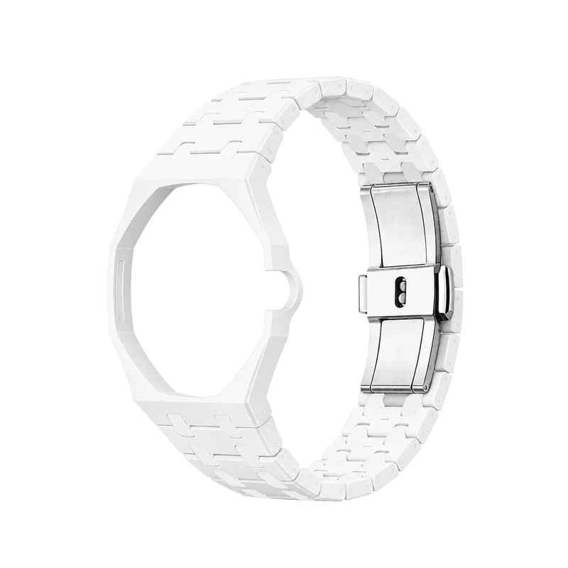 Correa y caja de eslabones de cerámica blanca — para AP × Swatch Royal Pop (Corona a las 3)