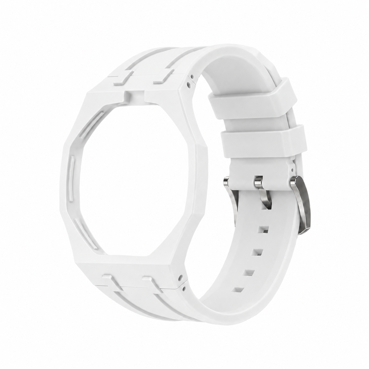 White Sport Rubber Strap & Case — for AP × Swatch Royal Pop (Crown at 12)