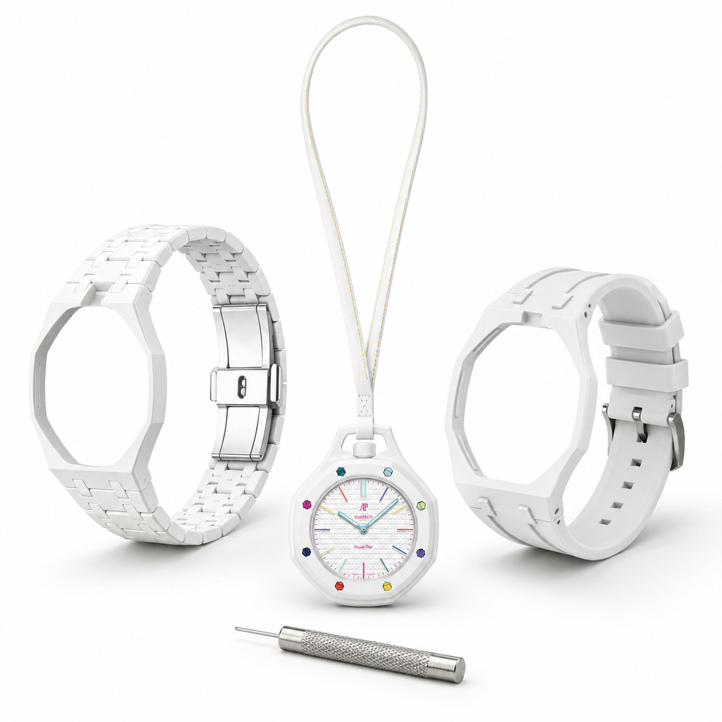 White Pop Wrist Bundle — Pocket Watch + 3 Bands + Sizing Tool