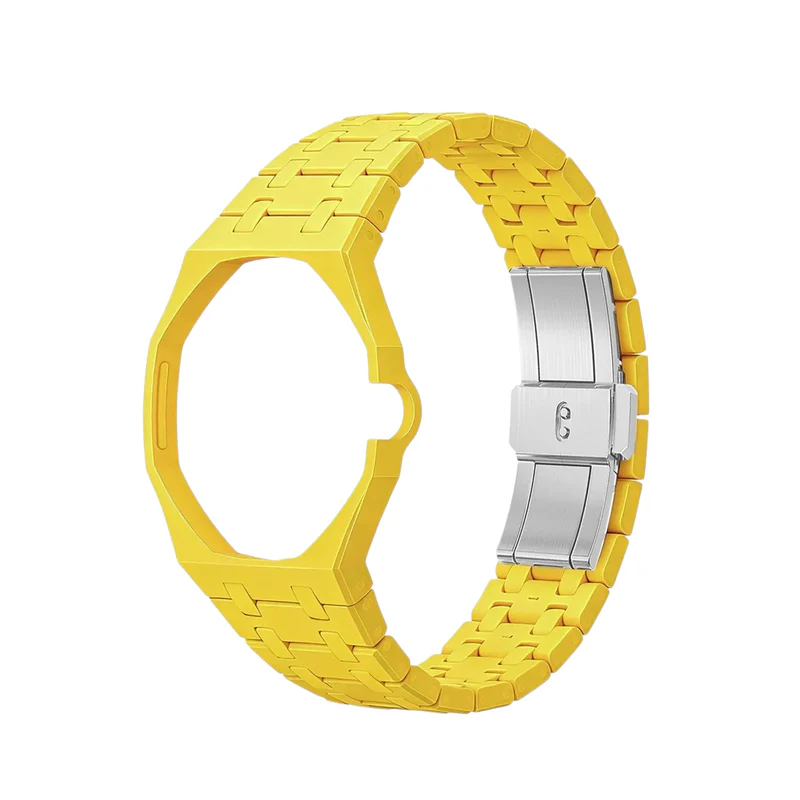 Yellow Ceramic Link Strap & Case — for AP × Swatch Royal Pop (Crown at 3)