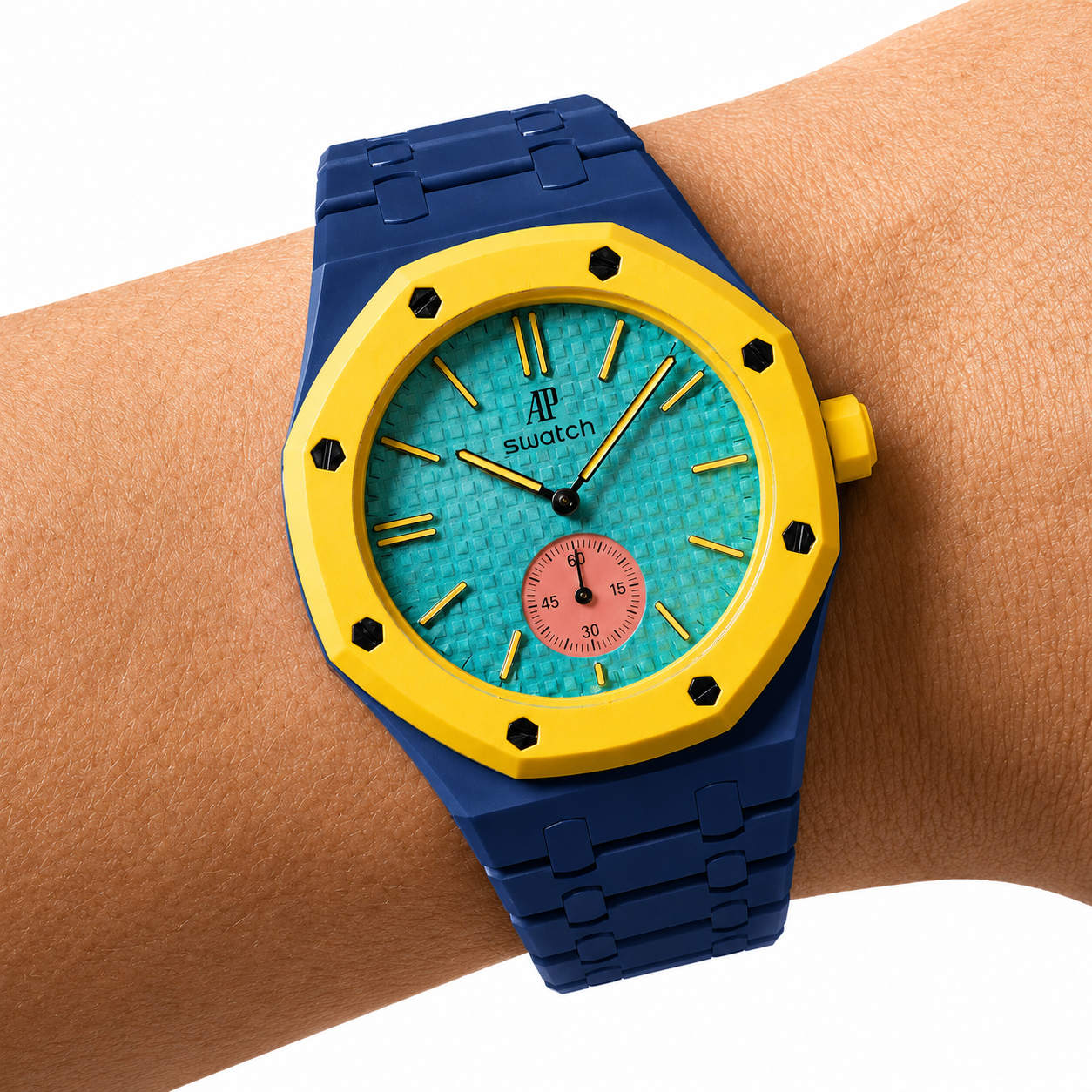 Dark Blue Ceramic Link Strap & Case — for AP × Swatch Royal Pop (Crown at 3)