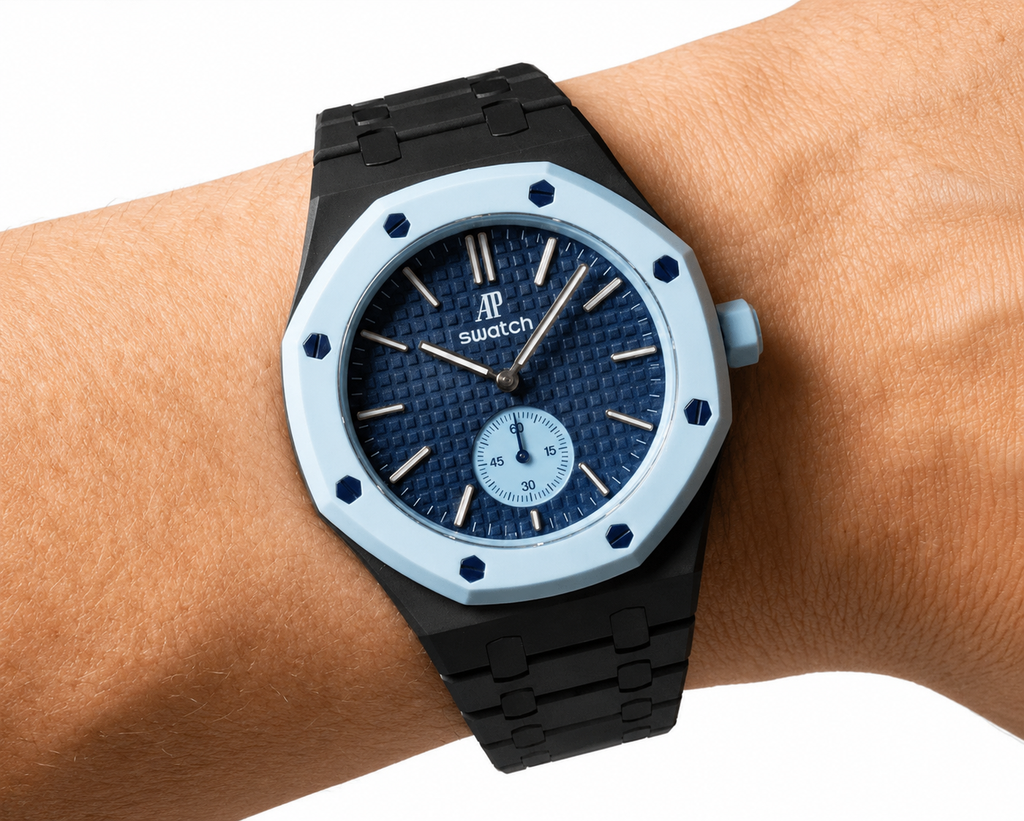 Black Ceramic Link Strap & Case — for AP × Swatch Royal Pop (Crown at 3)