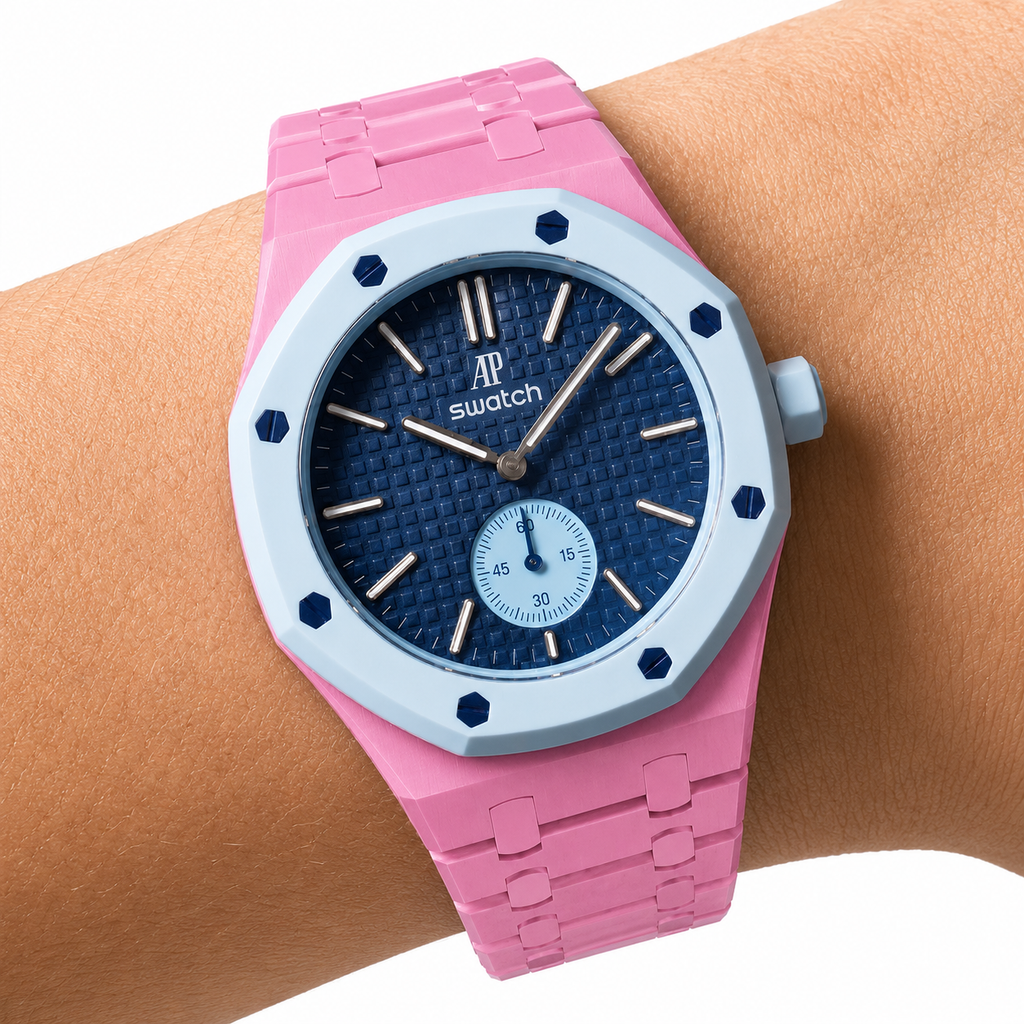Pink Ceramic Link Strap & Case — for AP × Swatch Royal Pop (Crown at 3)