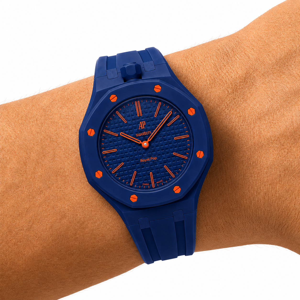 Navy Sport Rubber Strap & Case — for AP × Swatch Royal Pop (Crown at 12)