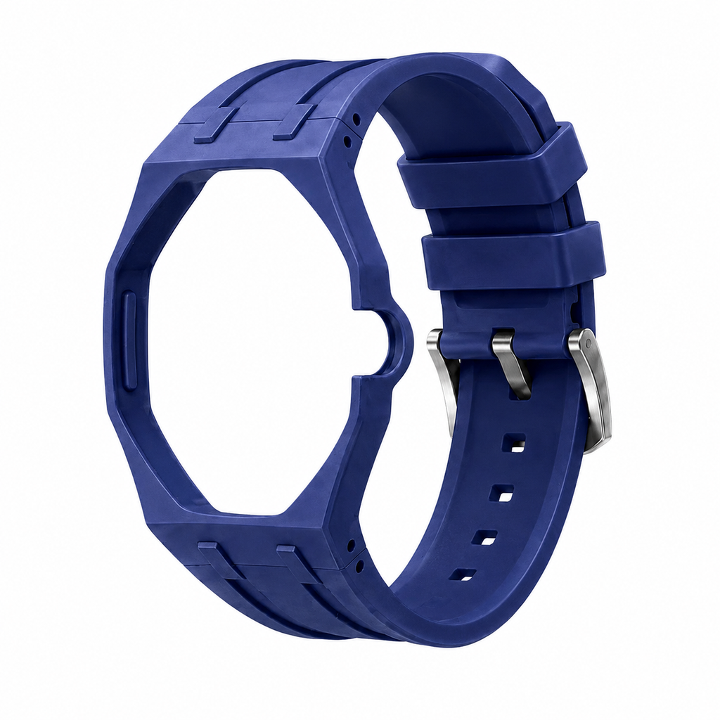 Dark Blue Sport Rubber Strap & Case — for AP × Swatch Royal Pop (Crown at 3)