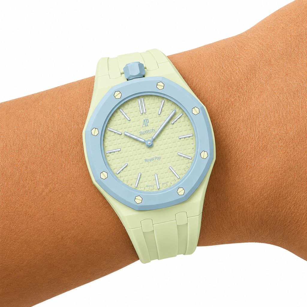Lime Green Sport Rubber Strap & Case — for AP × Swatch Royal Pop (Crown at 12)