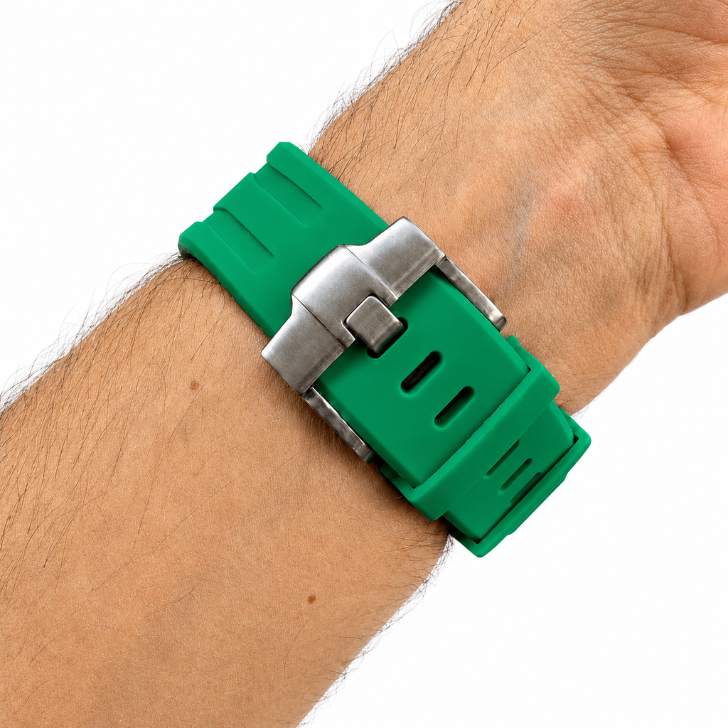 Green Sport Rubber Strap & Case — for AP × Swatch Royal Pop (Crown at 12)