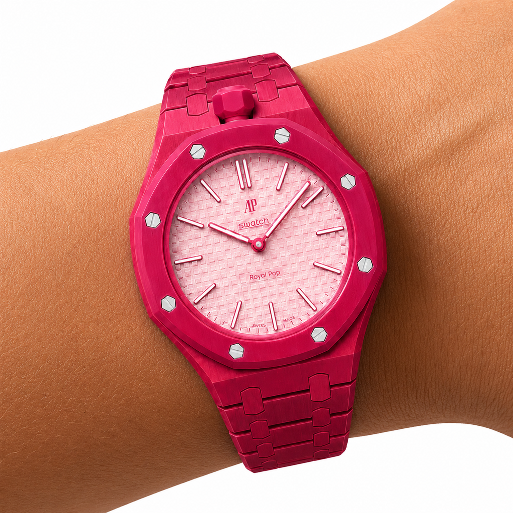 Red Ceramic Link Strap & Case — for AP × Swatch Royal Pop (Crown at 12)