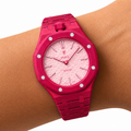 Red Ceramic Link Strap & Case — for AP × Swatch Royal Pop (Crown at 12)