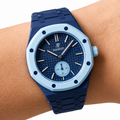 Dark Blue Ceramic Link Strap & Case — for AP × Swatch Royal Pop (Crown at 3)