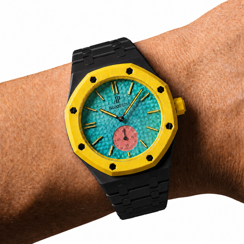 Black Ceramic Link Strap & Case — for AP × Swatch Royal Pop (Crown at 3)