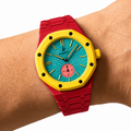 Red Ceramic Link Strap & Case — for AP × Swatch Royal Pop (Crown at 3)