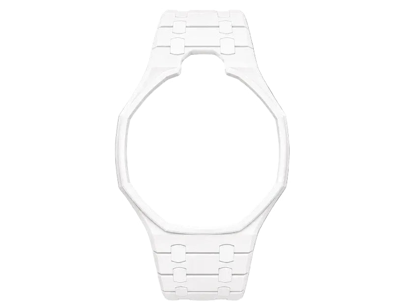 White Ceramic Link Strap & Case — for AP × Swatch Royal Pop (Crown at 12)