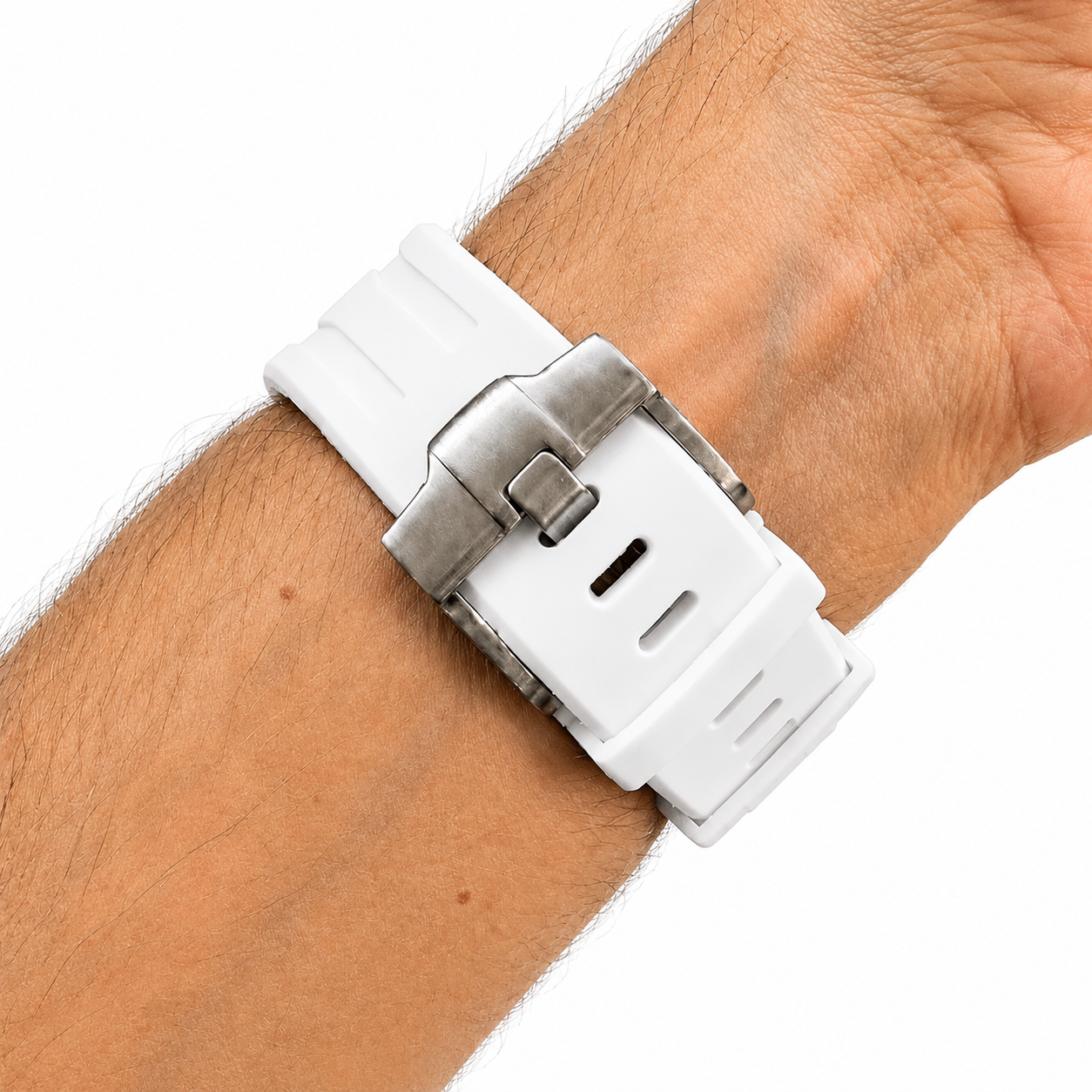 White Sport Rubber Strap & Case — for AP × Swatch Royal Pop (Crown at 12)