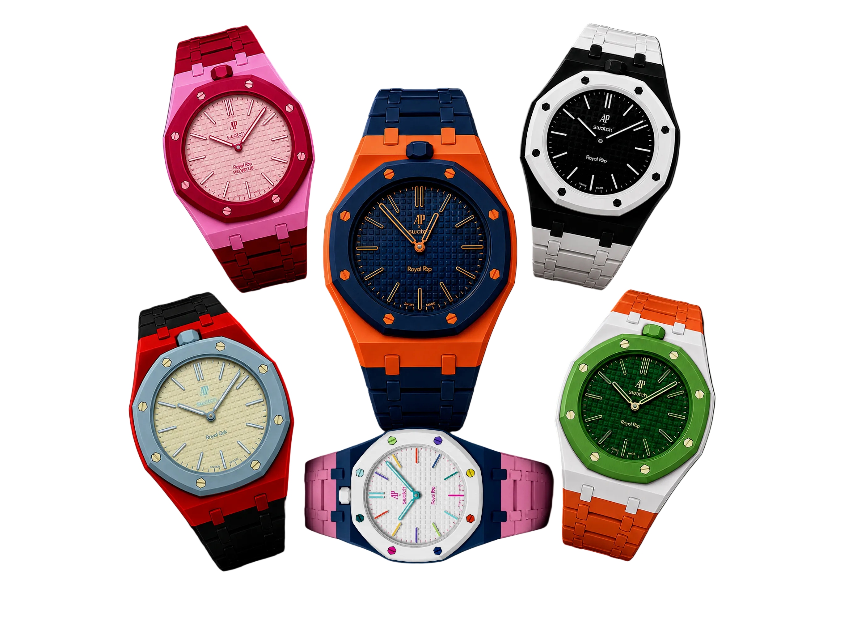 Build Your Own Ceramic Link Strap & Case — AP × Swatch Royal Pop (Crown at 12)
