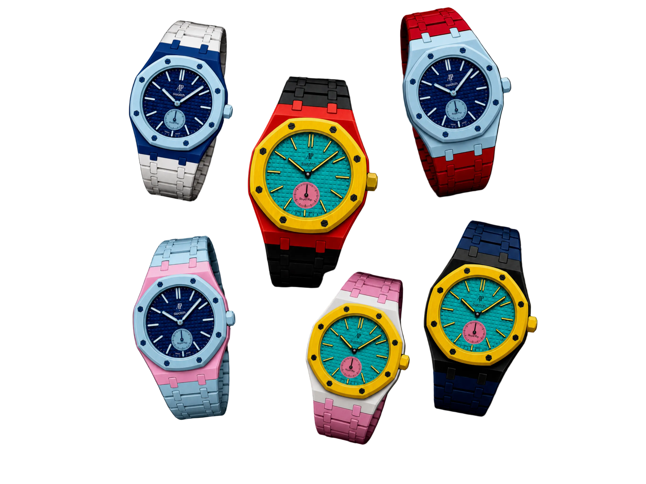 Build Your Own Ceramic Link Strap & Case — AP × Swatch Royal Pop (Crown at 3)