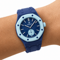 Dark Blue Sport Rubber Strap & Case — for AP × Swatch Royal Pop (Crown at 3)