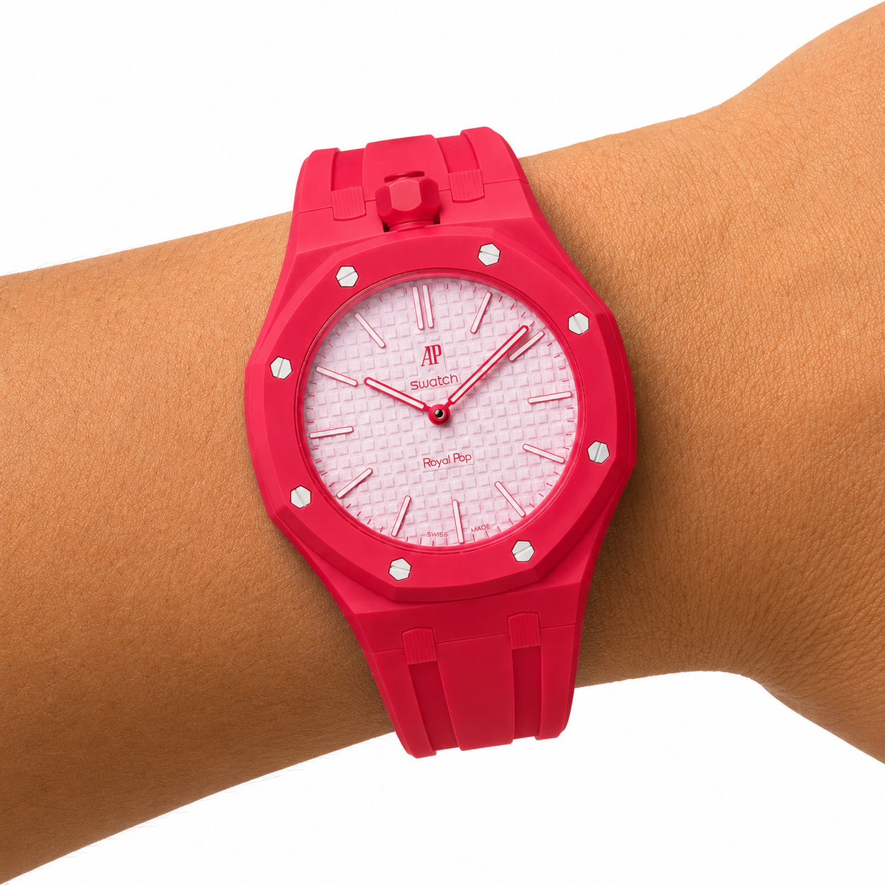 Red Sport Rubber Strap & Case — for AP × Swatch Royal Pop (Crown at 12)